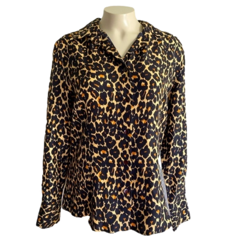 ZANELLA  SZ 8 100% silk leopard print buttons down blouse Made in Italy